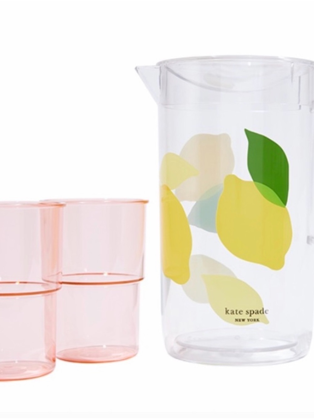 Kate Spade Lemon Pitcher with Pink Tumblers